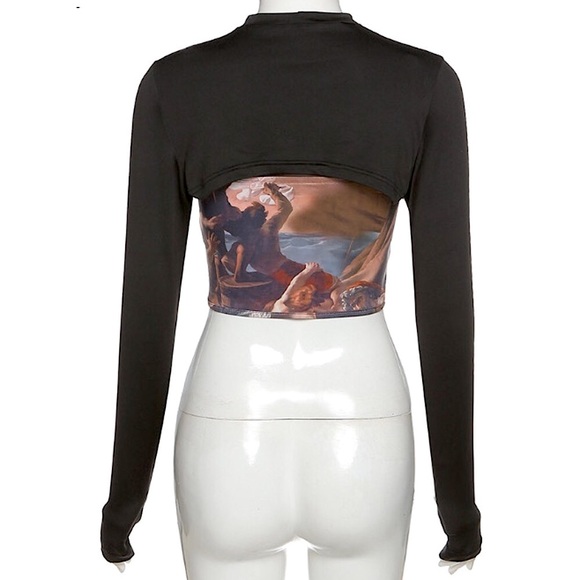 2 Piece Renaissance print top & long sleeve mesh top - Picture 7 of 12